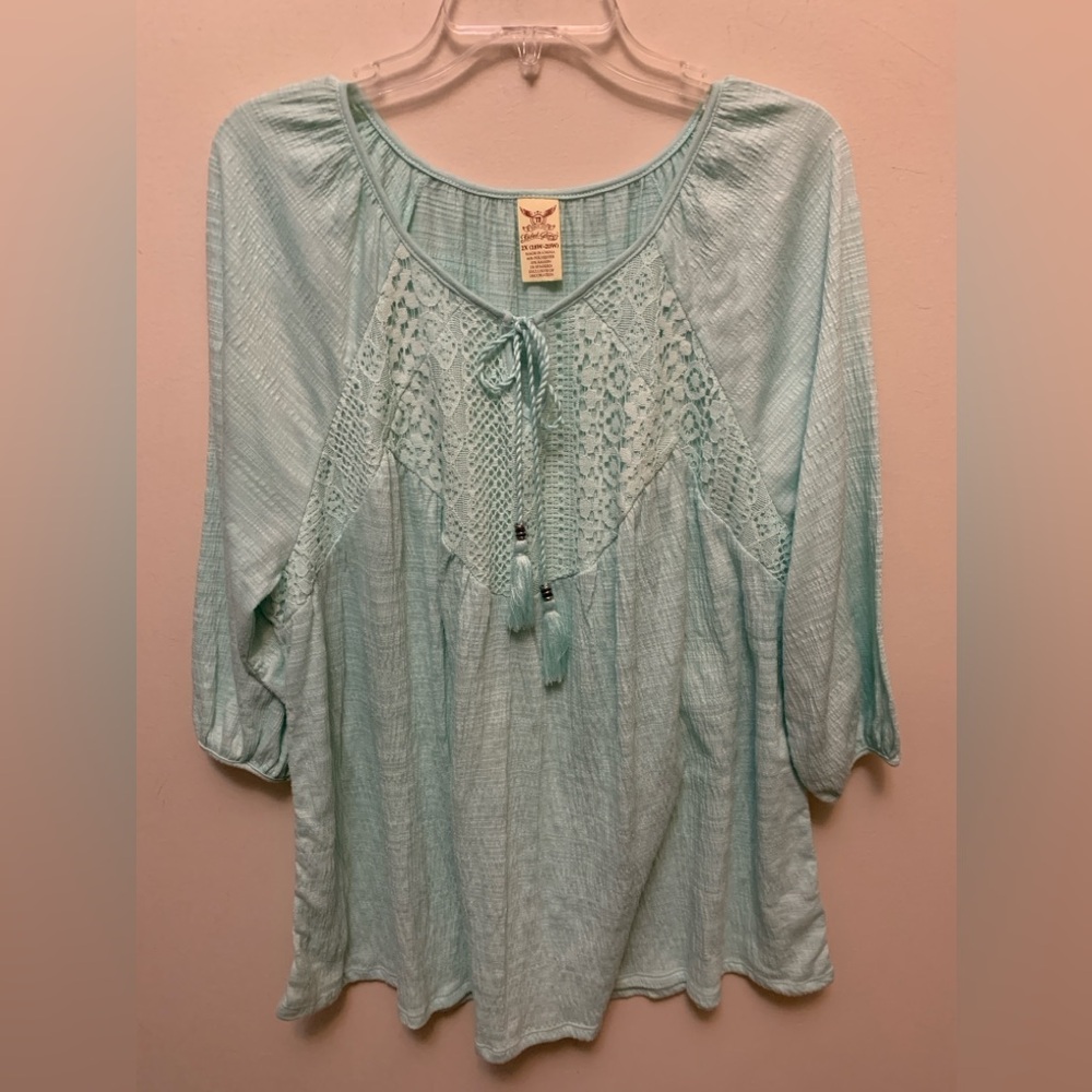 FADED GLORY Mint Green 3/4 Sleeve Boho Top